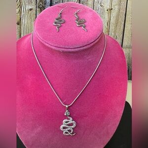 Silver Snake Necklace and Earring Set